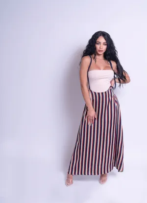 Ally | Satin Suspender Stripped Skirt