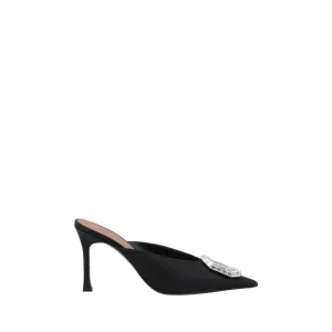 Amina Muaddi Camelia Women Black Sandals Satin Embellished Slide High Heel Shoes
