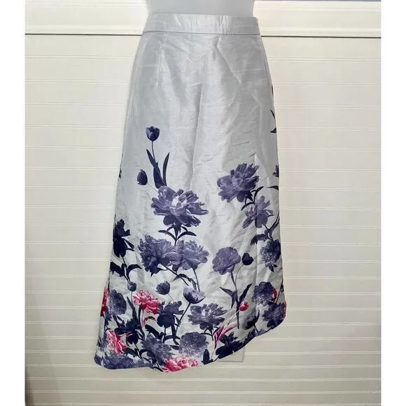 Ashro White Floral Print Asymmetrical Skirt