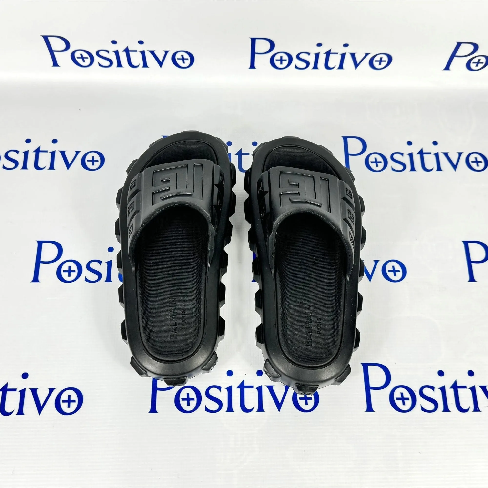 Balmain Womens Black Ari Rubber Slides Sandals