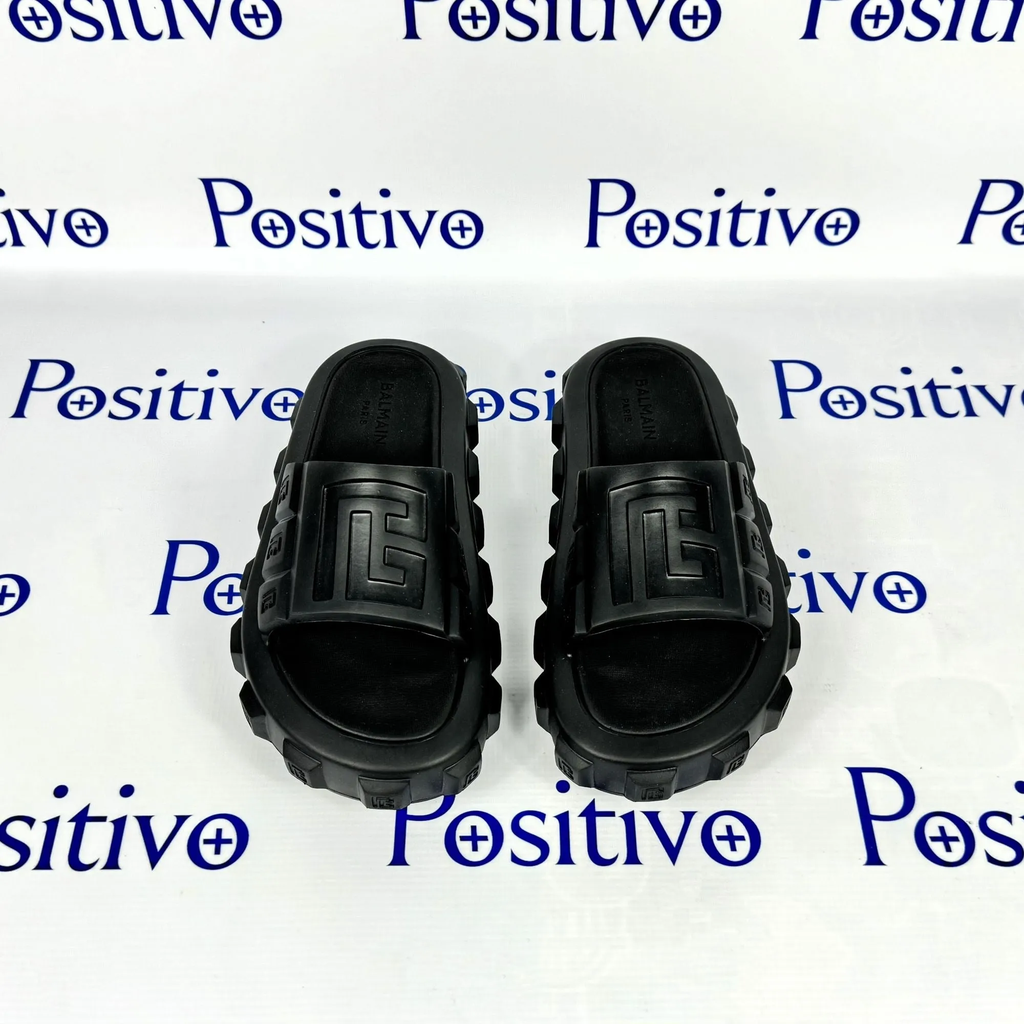 Balmain Womens Black Ari Rubber Slides Sandals