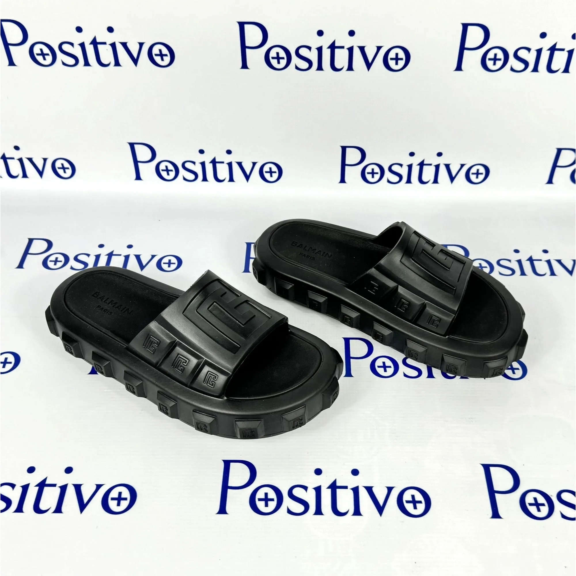 Balmain Womens Black Ari Rubber Slides Sandals