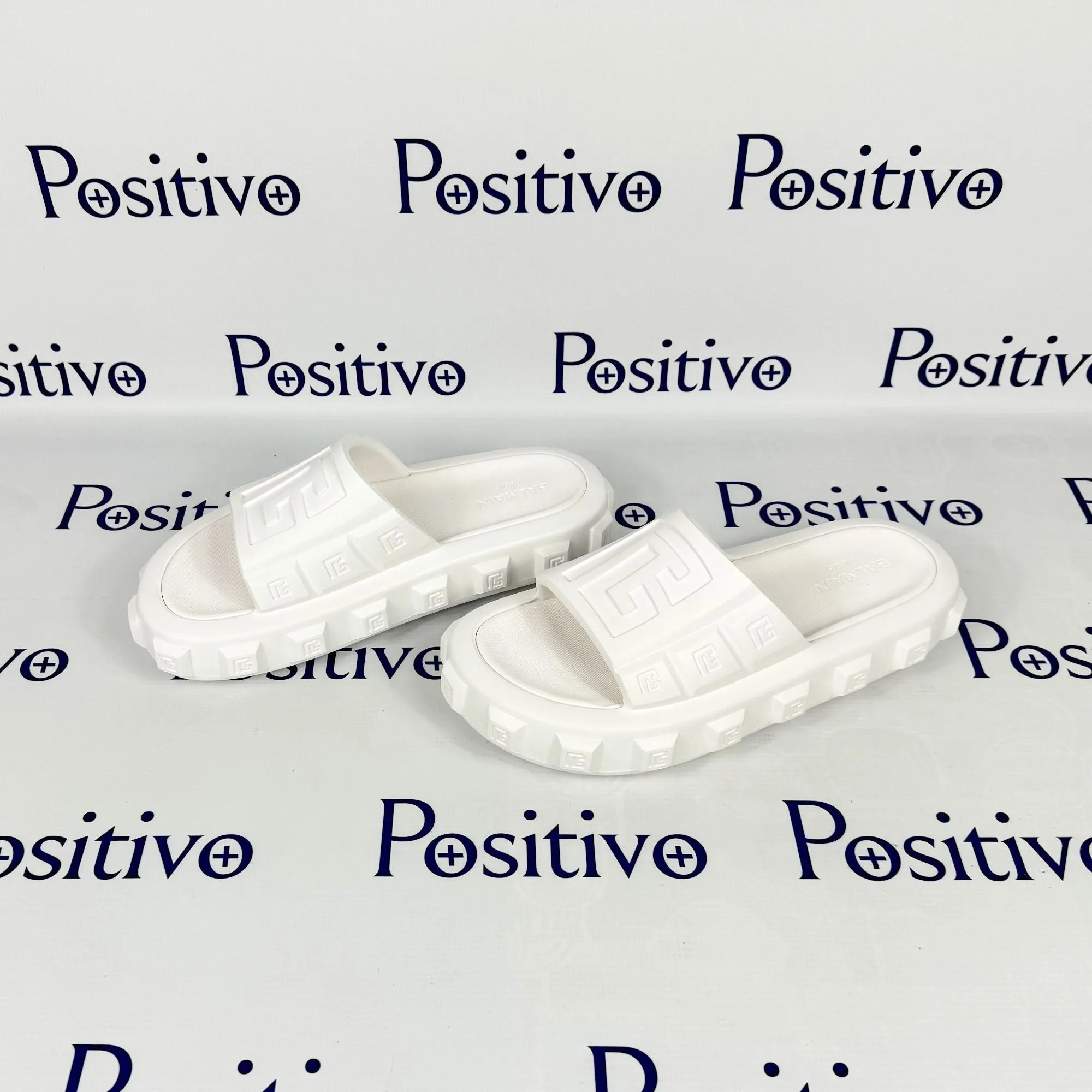 Balmain Womens White Ari Rubber Slides Sandals