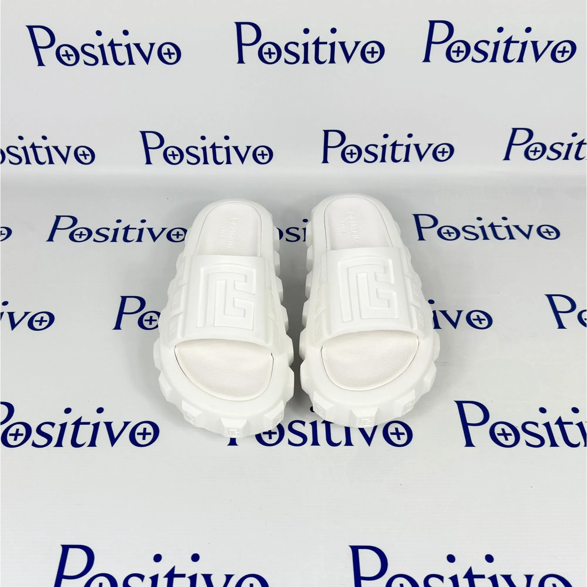 Balmain Womens White Ari Rubber Slides Sandals