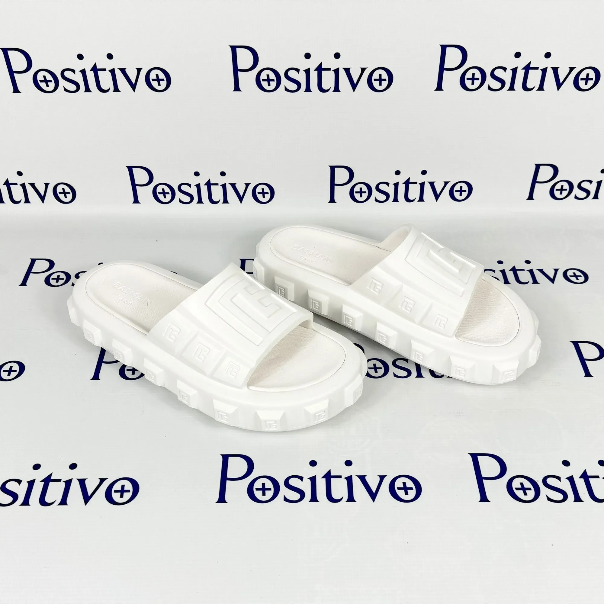 Balmain Womens White Ari Rubber Slides Sandals