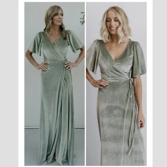 Baltic Born Meghan Green Velvet Wrap Dress Gown Womens XS Bridesmaid Formal