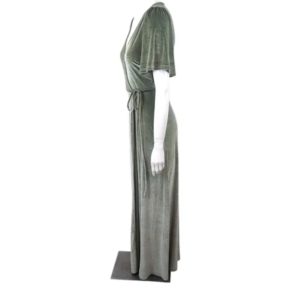 Baltic Born Meghan Green Velvet Wrap Dress Gown Womens XS Bridesmaid Formal