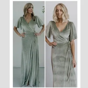 Baltic Born Meghan Green Velvet Wrap Dress Gown Womens XS Bridesmaid Formal