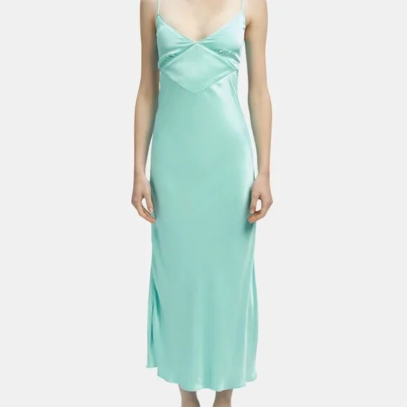 Bardot Womens Melinda Slip Dress Aqua Satin Tie Back Size 6 Adjustable Straps