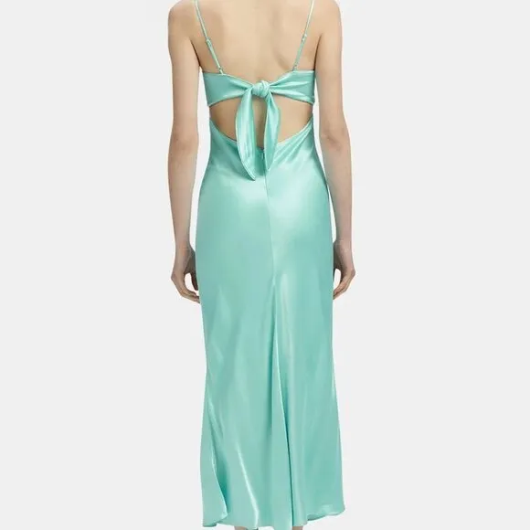 Bardot Womens Melinda Slip Dress Aqua Satin Tie Back Size 6 Adjustable Straps