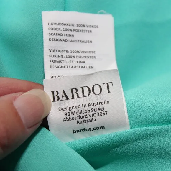 Bardot Womens Melinda Slip Dress Aqua Satin Tie Back Size 6 Adjustable Straps