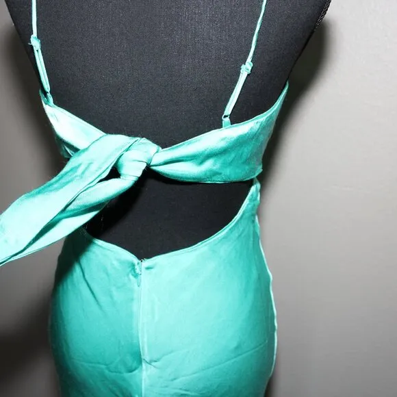Bardot Womens Melinda Slip Dress Aqua Satin Tie Back Size 6 Adjustable Straps