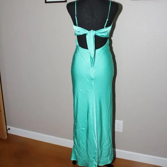 Bardot Womens Melinda Slip Dress Aqua Satin Tie Back Size 6 Adjustable Straps