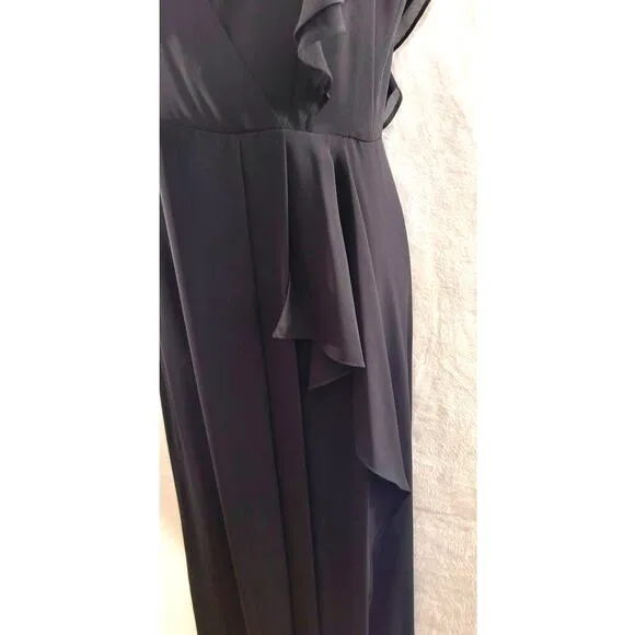BCBGMAXAZRIA Callie Maxi Dress Size 0 Black Flutter Sleeve V Neck Slit Front