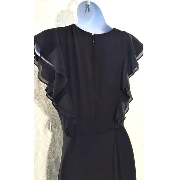 BCBGMAXAZRIA Callie Maxi Dress Size 0 Black Flutter Sleeve V Neck Slit Front