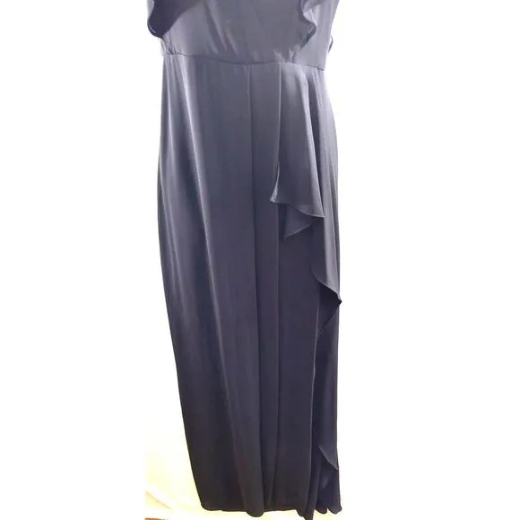 BCBGMAXAZRIA Callie Maxi Dress Size 0 Black Flutter Sleeve V Neck Slit Front