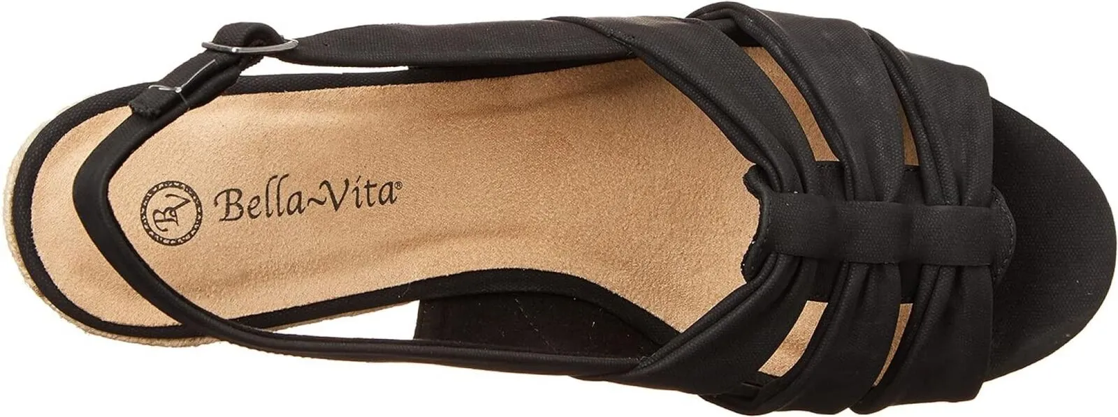 Bella Vita Women's Cheerful Wedge Sandal CHRFL Black Linen Print 8.5M
