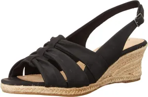 Bella Vita Women's Cheerful Wedge Sandal CHRFL Black Linen Print 8.5M