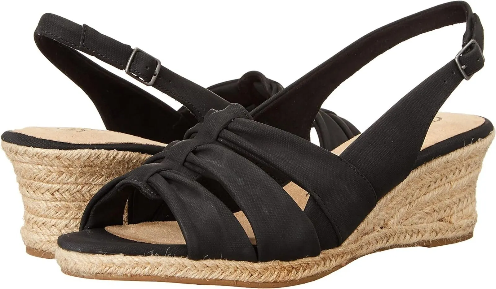Bella Vita Women's Cheerful Wedge Sandal CHRFL Black Linen Print 8.5M