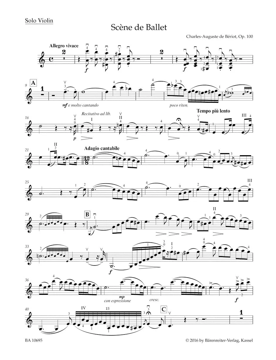 Beriot : Scene De Ballet Op 100 for Violin & Piano