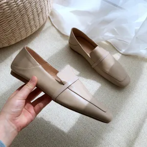 binfenxie  -  Cow Leather Square Toe Women Flats Casual Loafers Women Shoe Without Heel 2024 New Spring Autumn Mules Woman Simple White Shoes