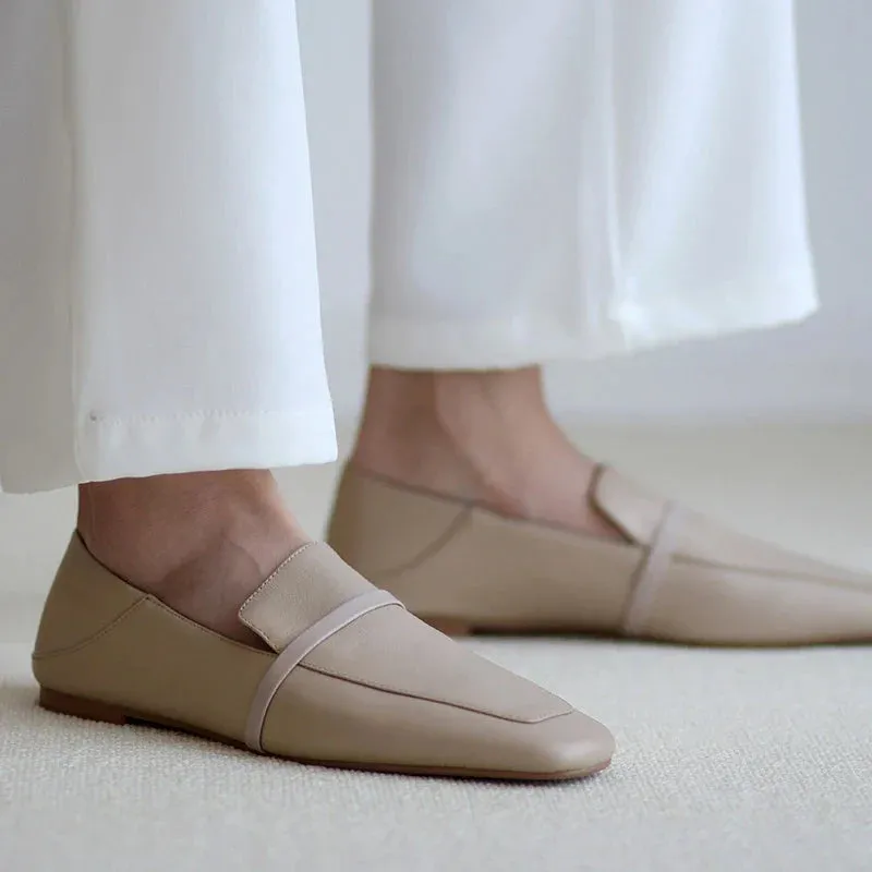 binfenxie  -  Cow Leather Square Toe Women Flats Casual Loafers Women Shoe Without Heel 2024 New Spring Autumn Mules Woman Simple White Shoes
