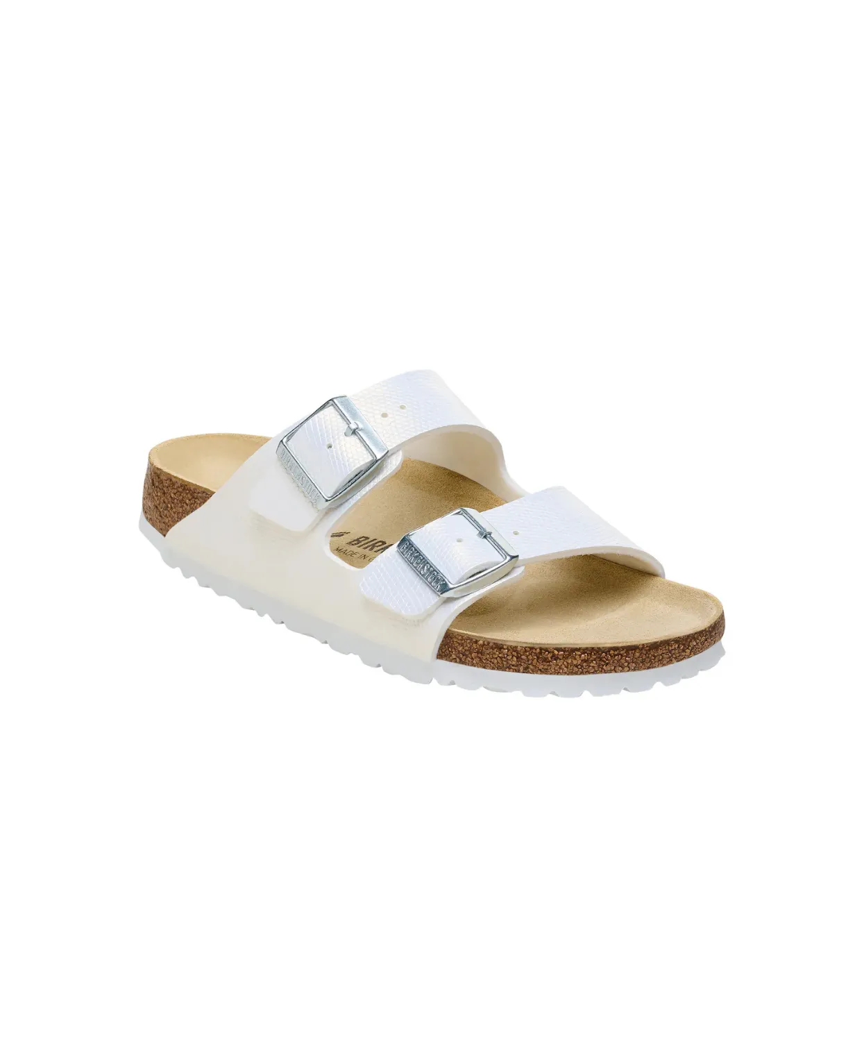 Birkenstock Arizona Shiny Embossed Birko-Flor White Sandals