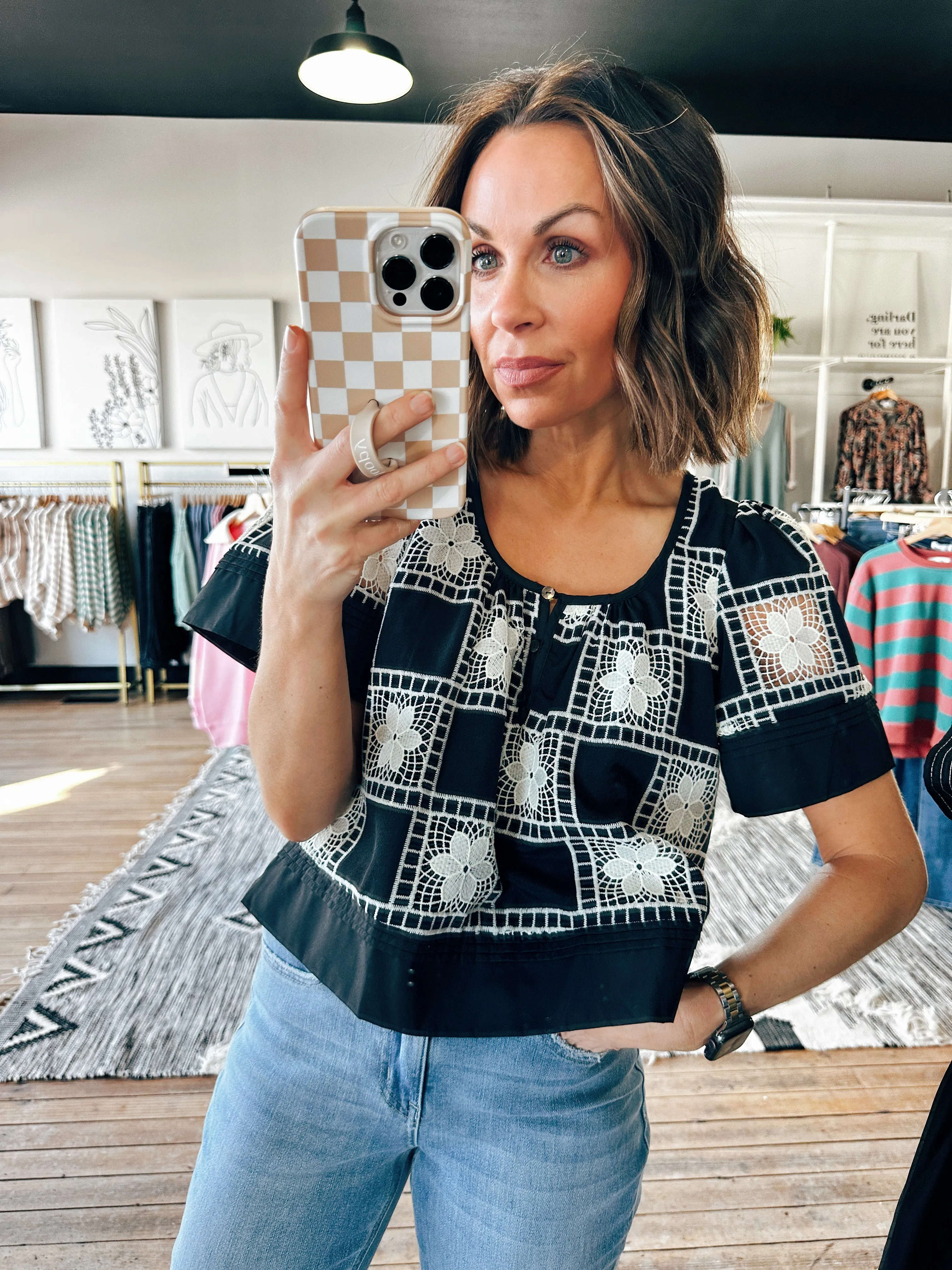 Black Crochet Detail Top