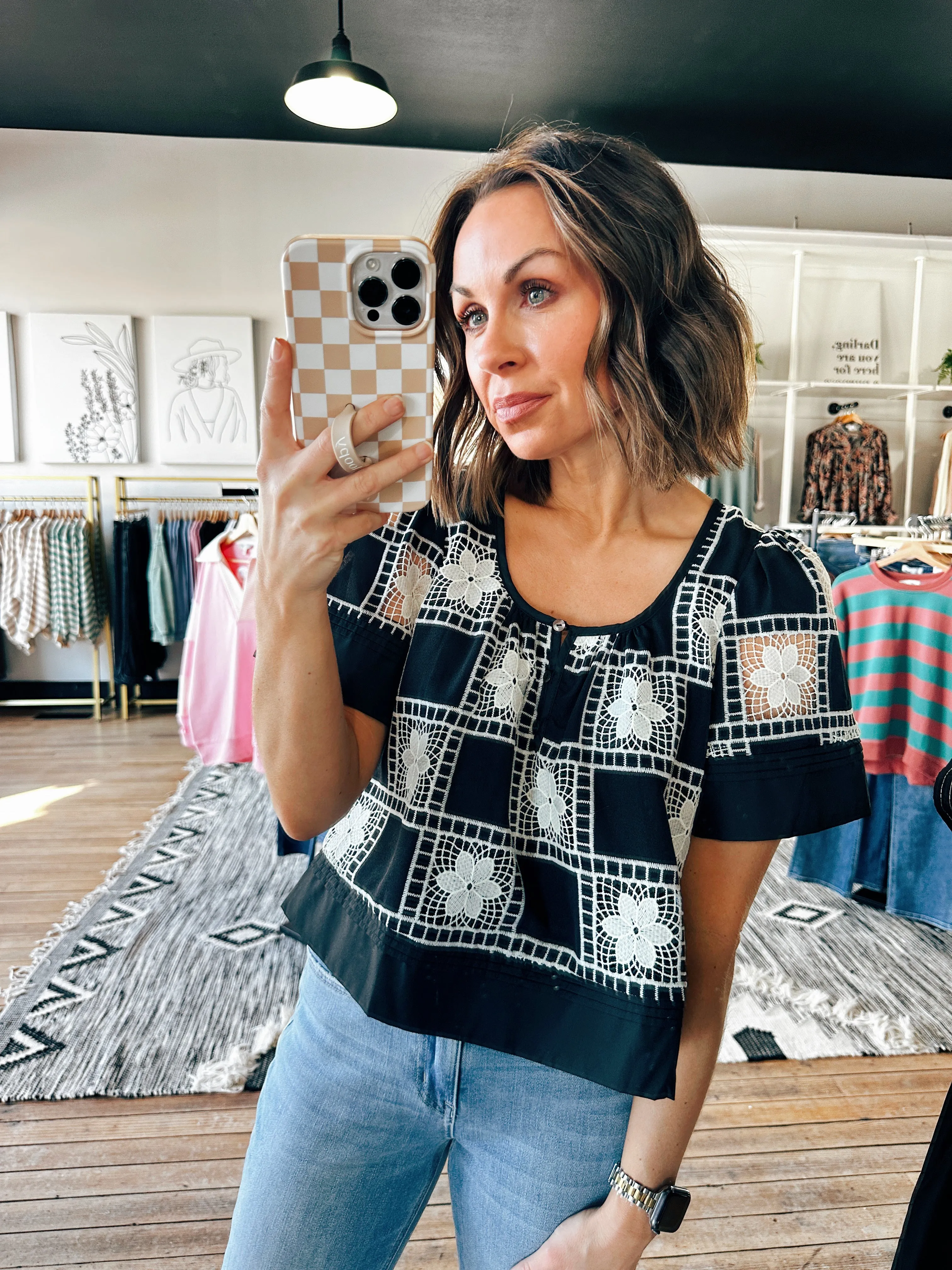 Black Crochet Detail Top