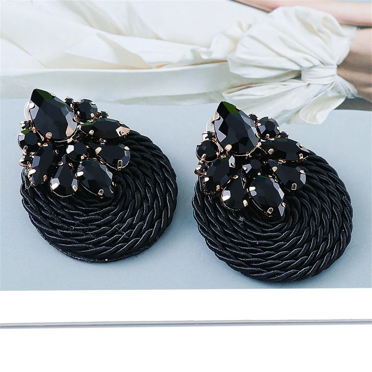 Black Crystal & Cubic Zirconia 18K Gold-Plated Round Drop Earrings
