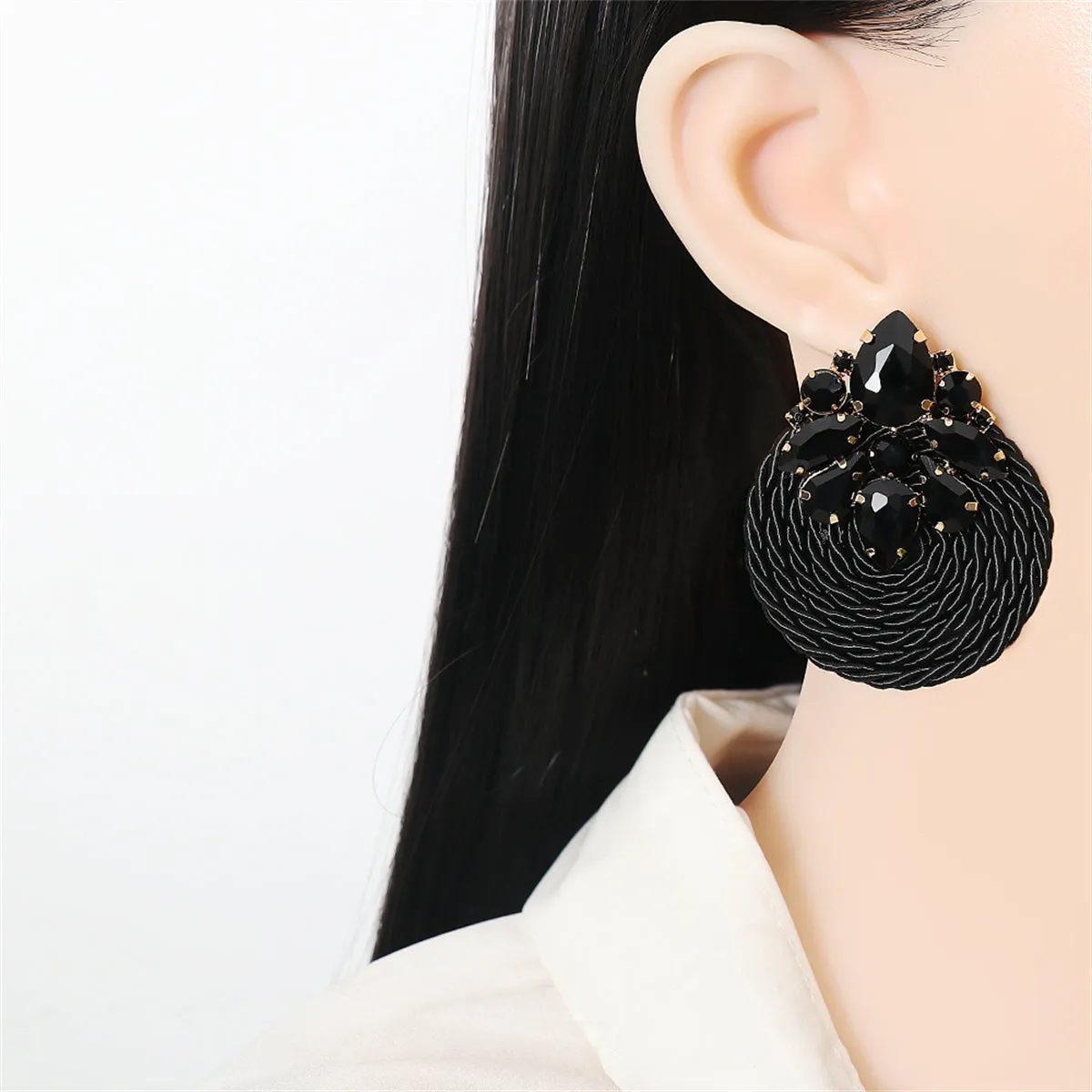 Black Crystal & Cubic Zirconia 18K Gold-Plated Round Drop Earrings