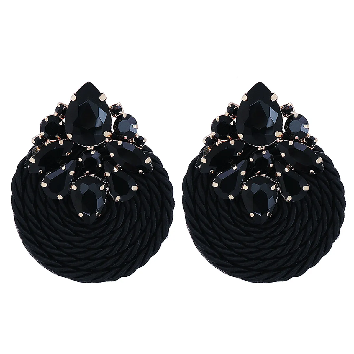 Black Crystal & Cubic Zirconia 18K Gold-Plated Round Drop Earrings