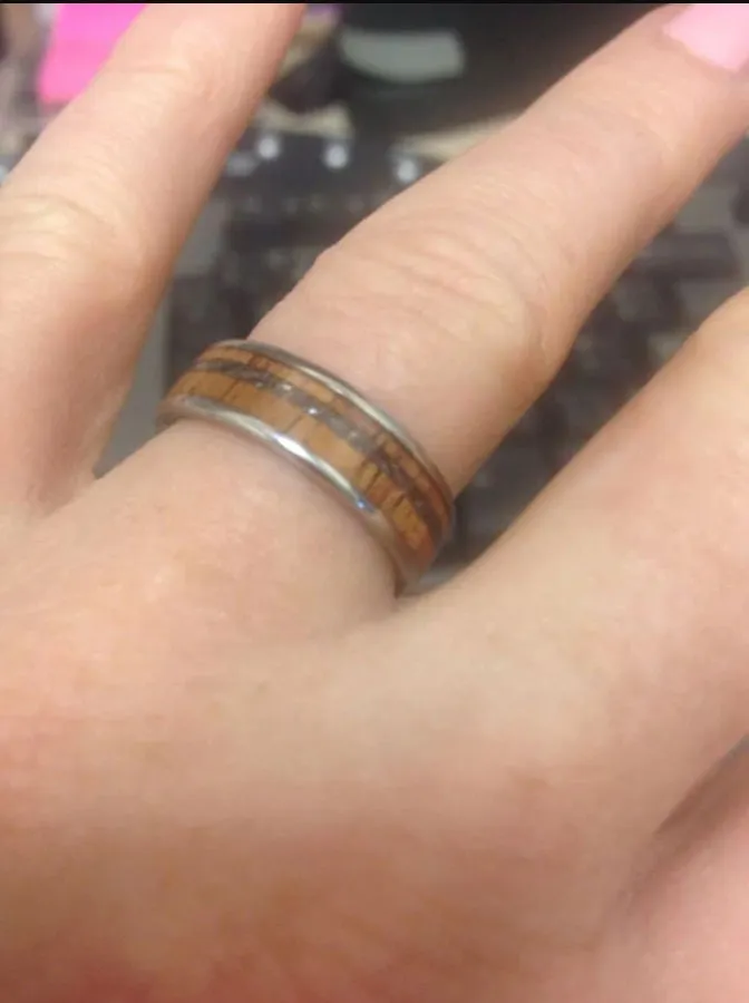 Black Pearl and Koa Wood Inlay Titanium Ring