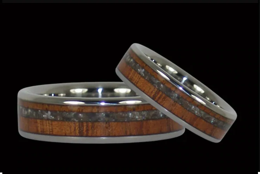 Black Pearl and Koa Wood Inlay Titanium Ring