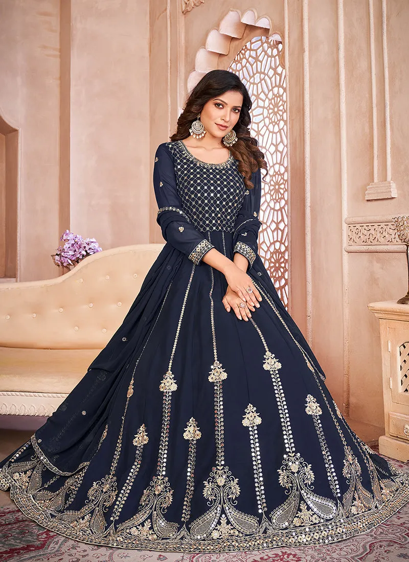 Blue Sequence Embroidery Traditional Anarkali Suit