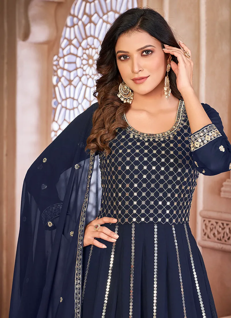 Blue Sequence Embroidery Traditional Anarkali Suit