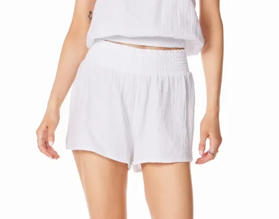 Bobi Smocked Waist Shorts - White