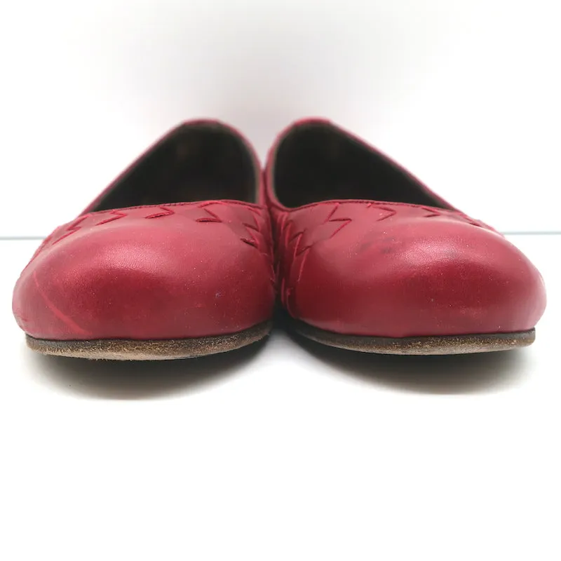 Bottega Veneta Intrecciato Leather Ballet Flats Red Size 38