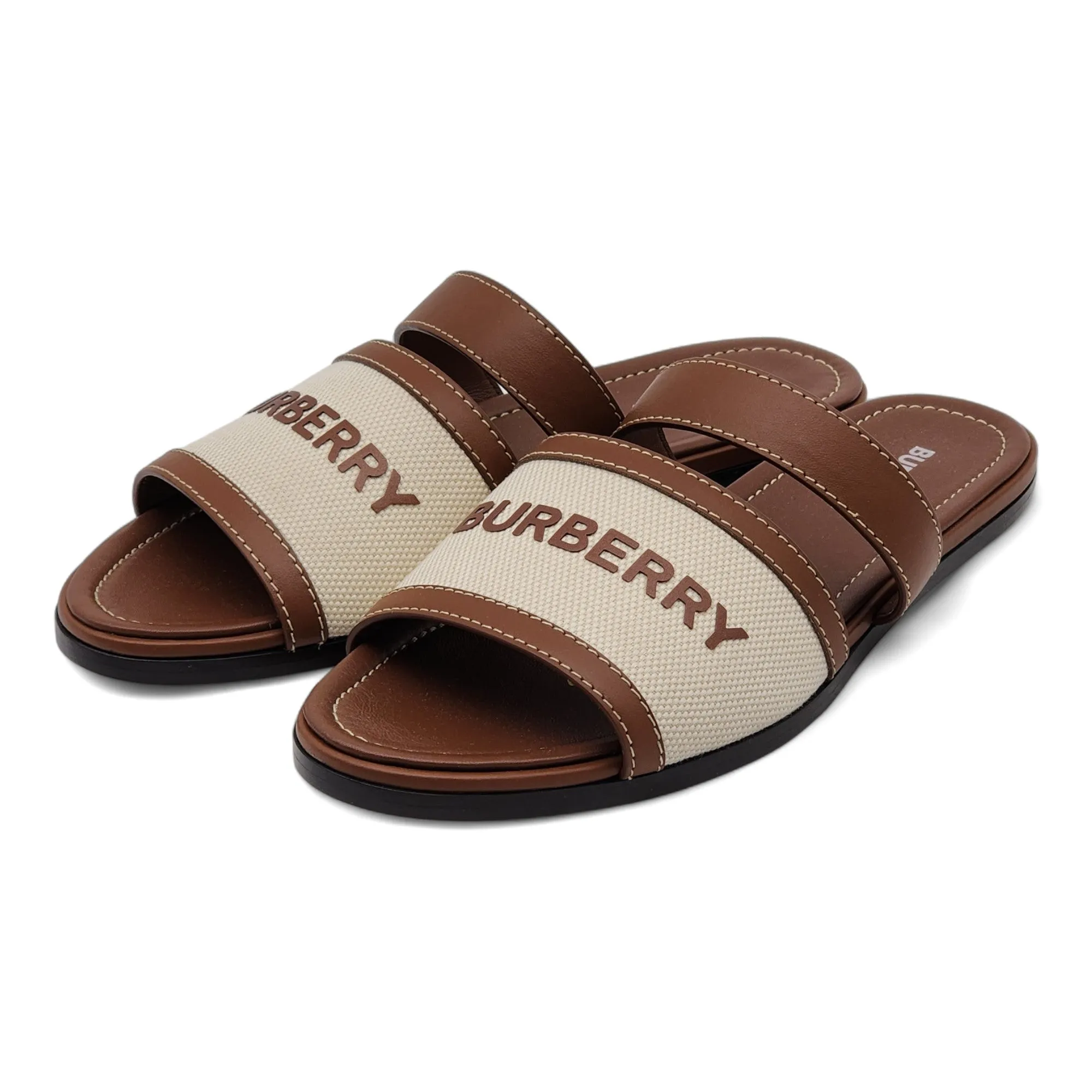 Burberry Honour Leather Flat Sandals in Brown (W)
