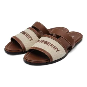 Burberry Honour Leather Flat Sandals in Brown (W)