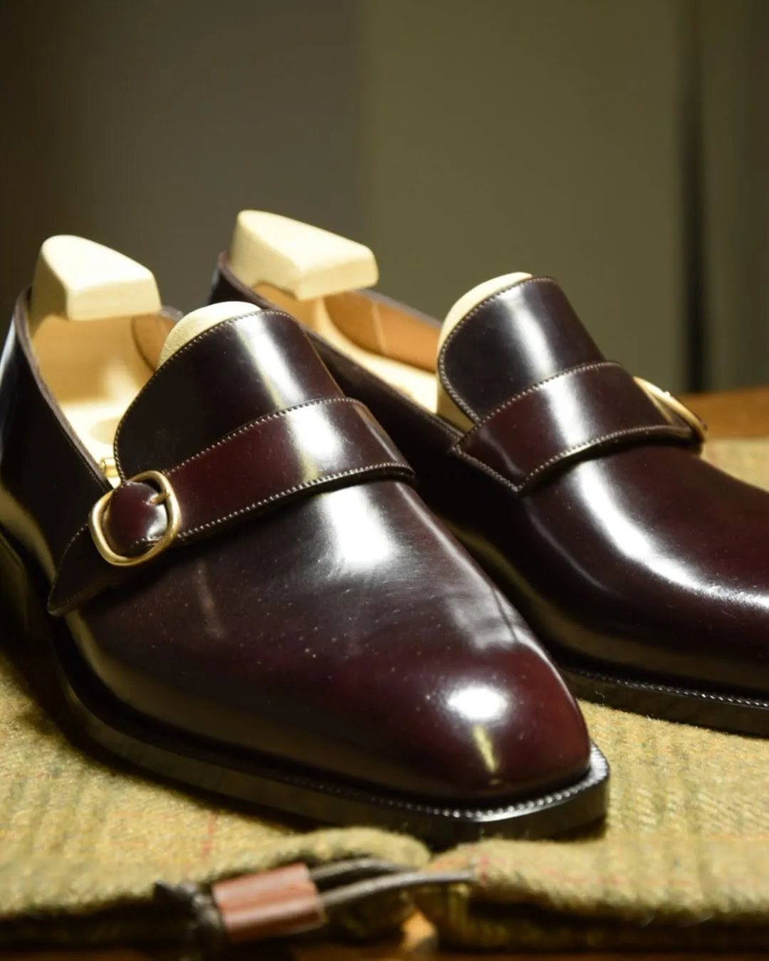 Burgundy Italian Leather  Monkstrap Loafers Shoes - Formal shoes - Monk Shoes