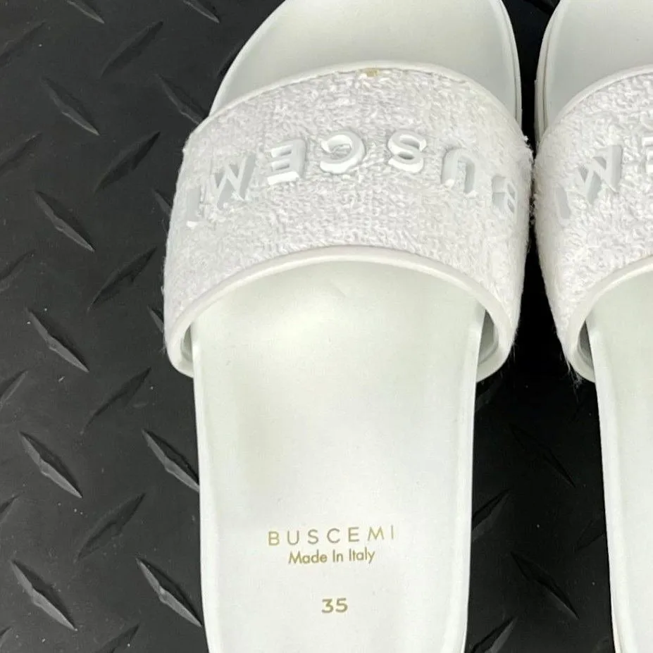 Buscemi Womens Slide Terry White Leather Sandals