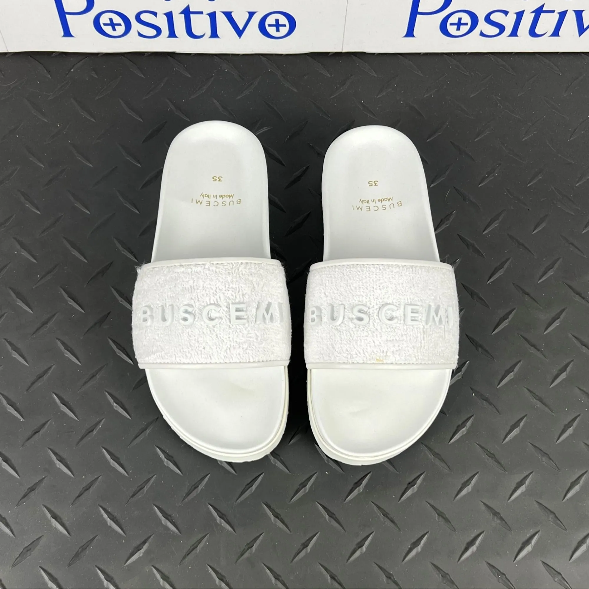 Buscemi Womens Slide Terry White Leather Sandals
