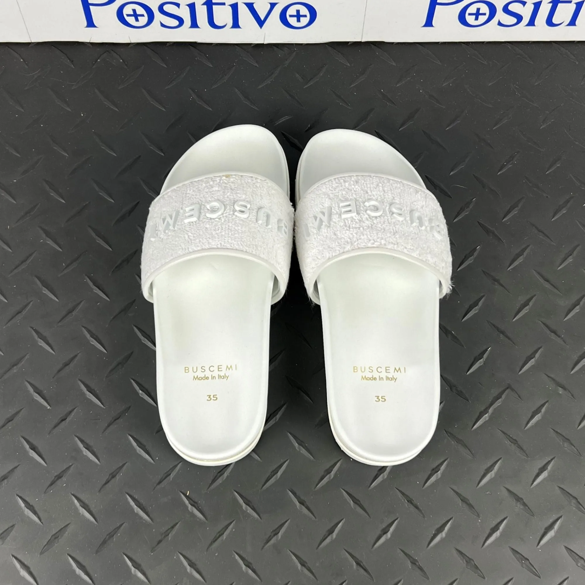 Buscemi Womens Slide Terry White Leather Sandals