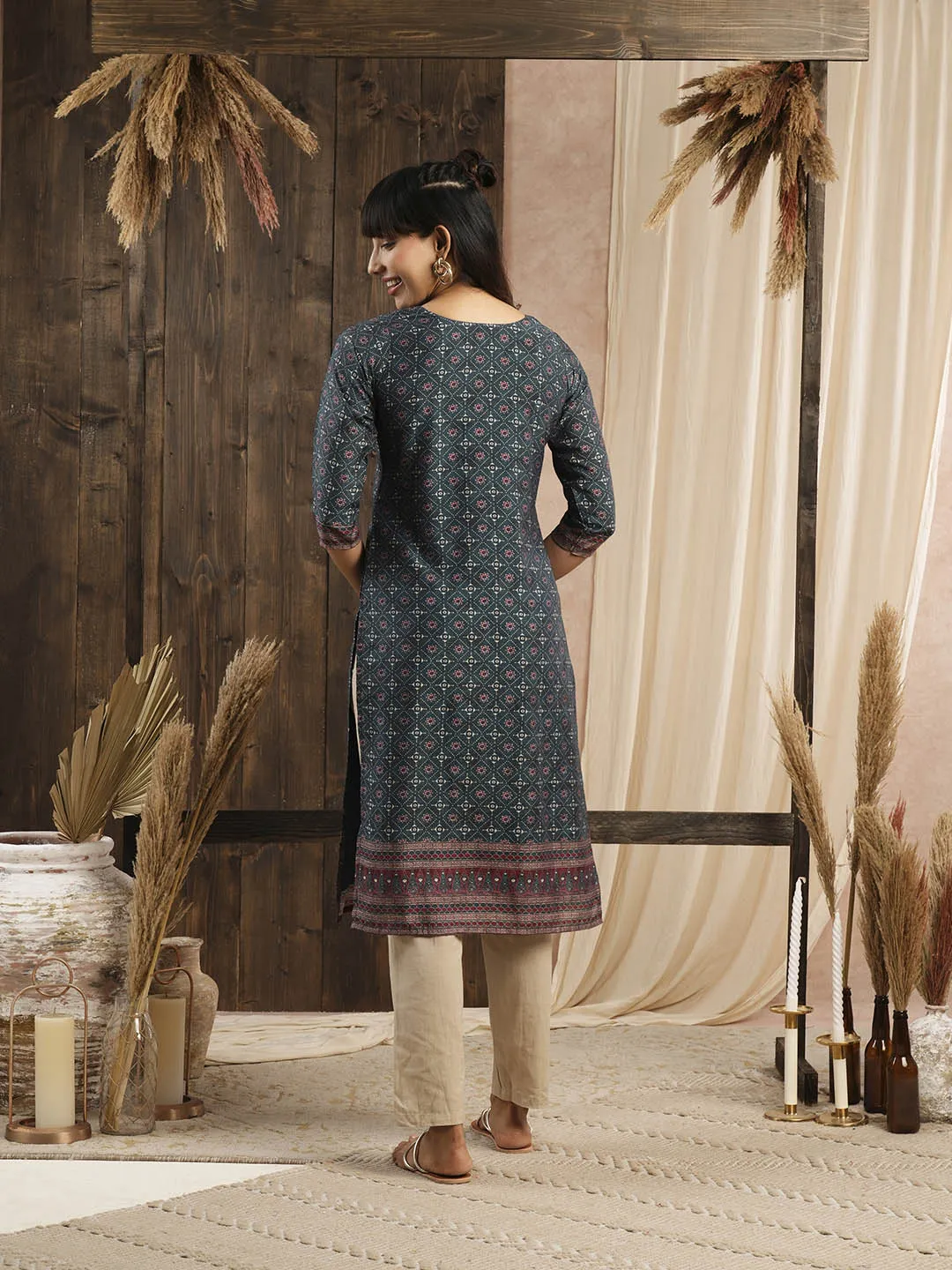 Buy Teal Muslin Kurta for Women's Comfort Fit Casual Wear - Zola