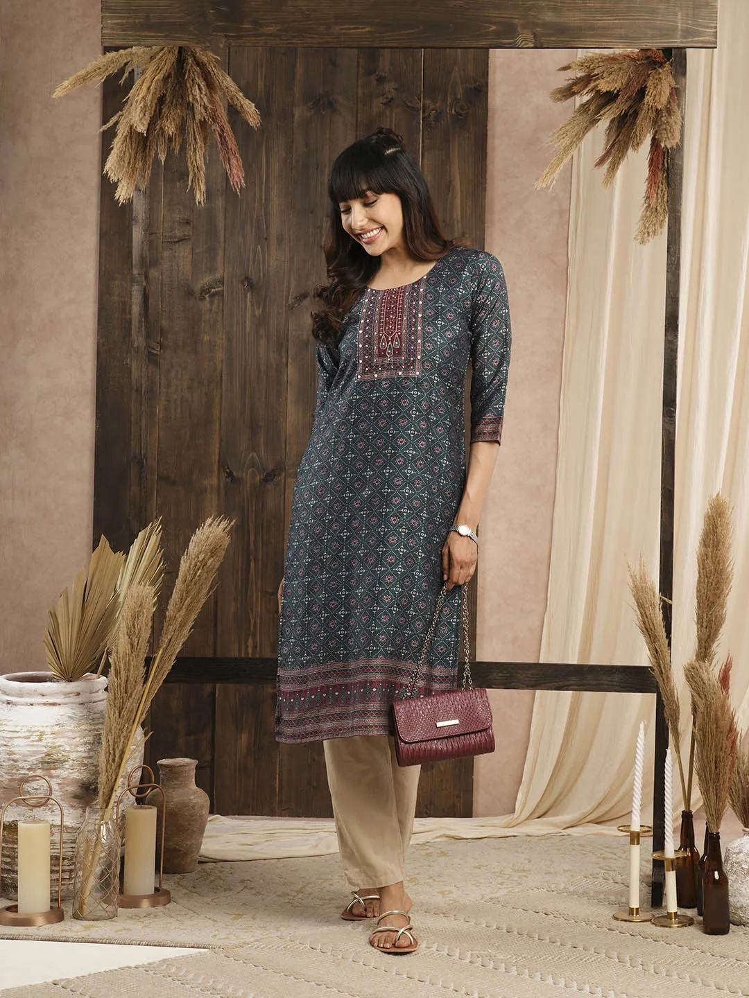 Buy Teal Muslin Kurta for Women's Comfort Fit Casual Wear - Zola