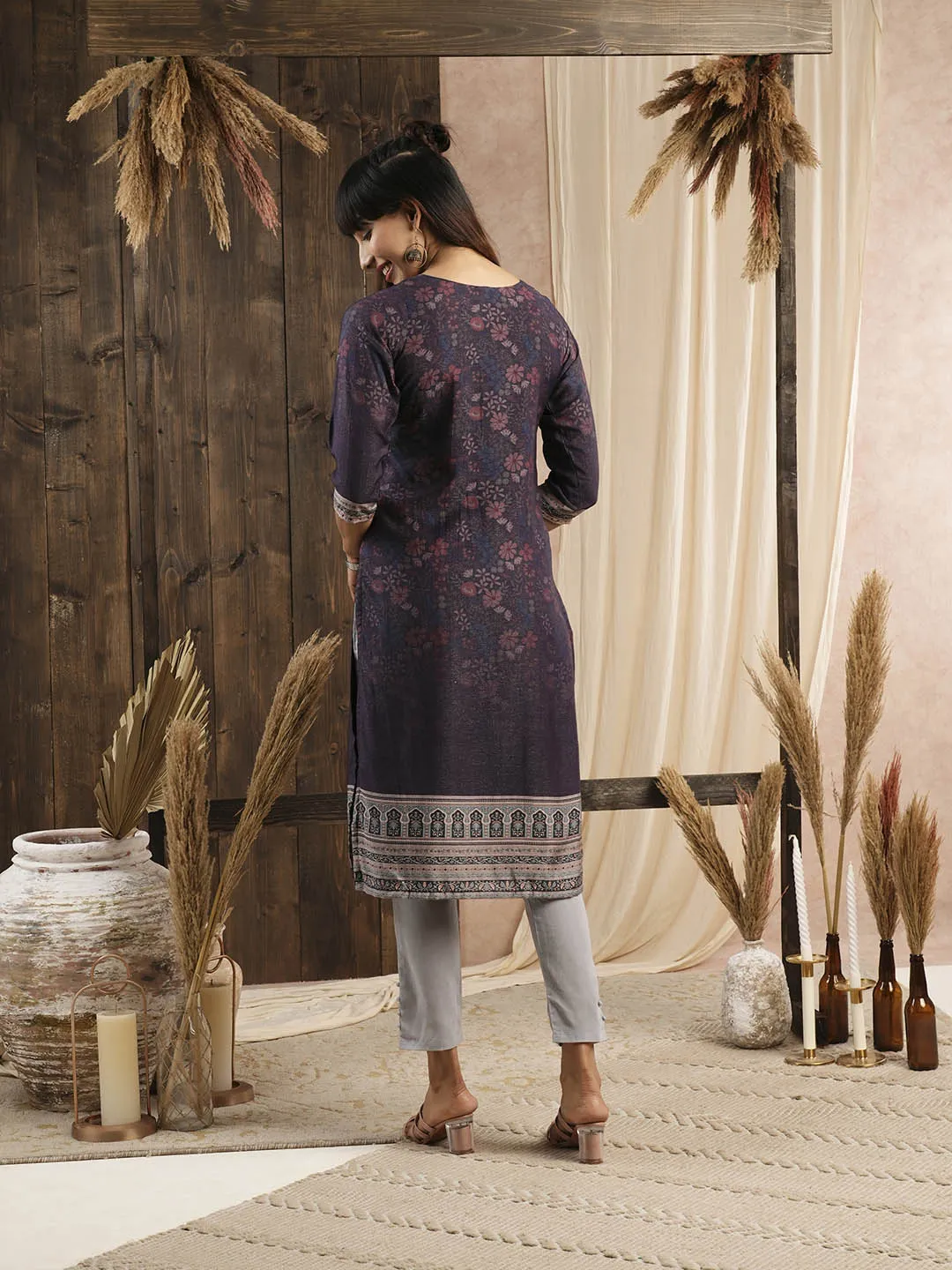 Buy Wine Muslin Kurta for Women's Comfort Fit Casual Wear - Zola