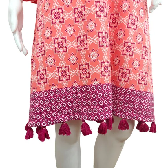 Cabana Life Off Shoulder Dress Size Large Pink Tassels Beach Coverup UPF 50  NWT