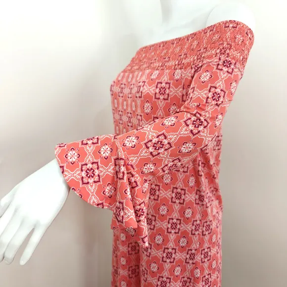 Cabana Life Off Shoulder Dress Size Large Pink Tassels Beach Coverup UPF 50  NWT