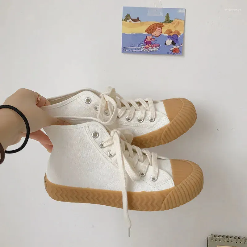 Casual Shoes High Gang Lace Up Canvas Flat Cookie Woman Vintage Street S Loafers Women Cross-tied Rubber Round Toe Espadrilles Mujer